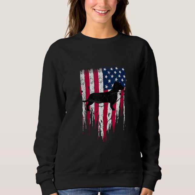 Moletom Dachshund Weiner American Flag 4 De Julho (Frente)