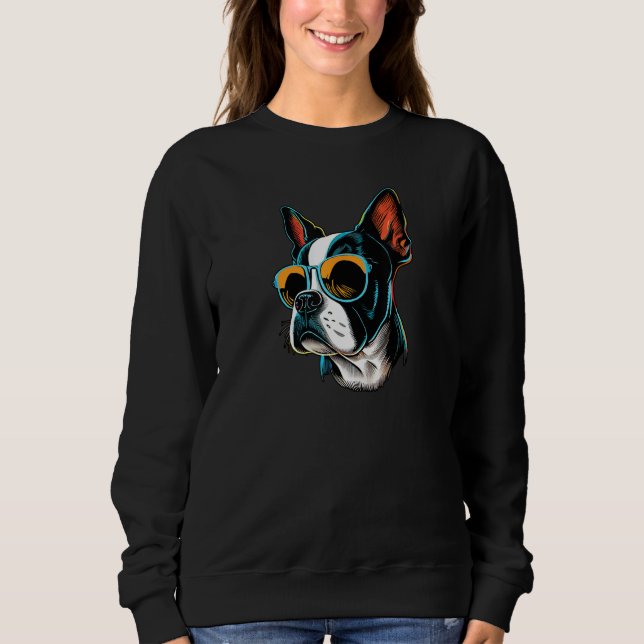 Moletom Dad Mom Cool Dog Sunglasses  Boston Terrier (Frente)