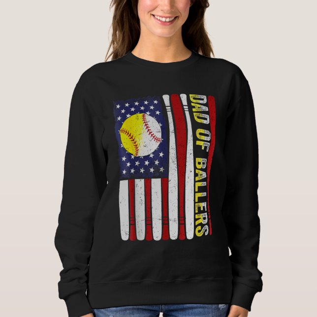 Moletom Dad Of Ballers Baseball Softball American Flag Fat (Frente)