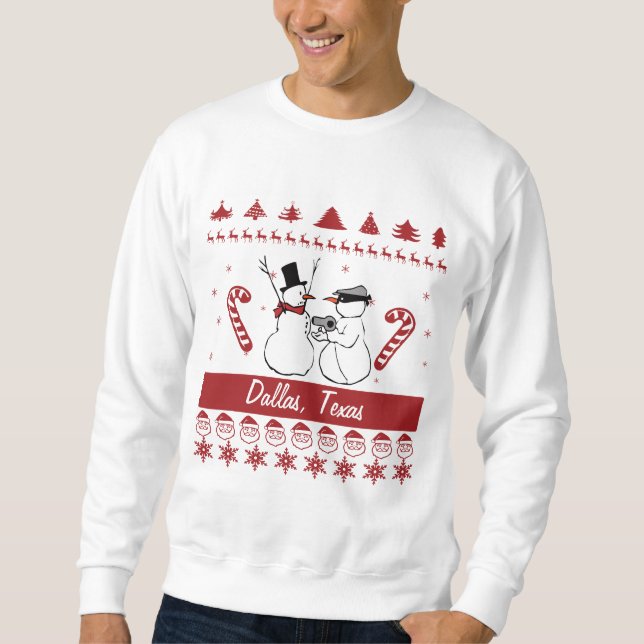 Moletom Dallas Texas Tacky Xmas Sweatshirt Snowman Robbery (Frente)