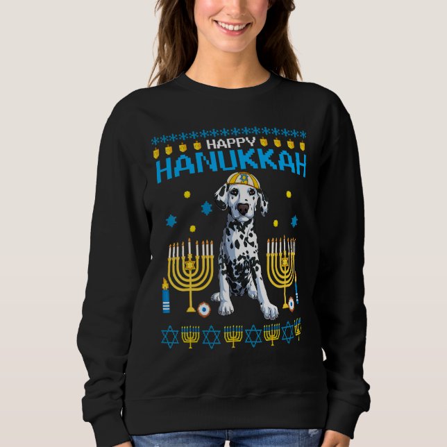 Moletom Dalmaciano Chanukah Judaish Ugly Hanukkah Sweater  (Frente)