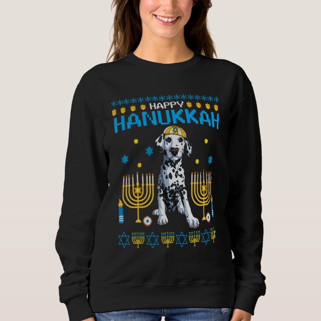 Moletom Dalmaciano Chanukah Judaish Ugly Hanukkah Sweater  (Frente)