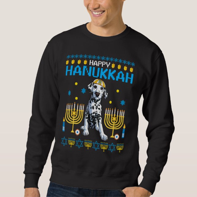 Moletom Dalmaciano Chanukah Judaish Ugly Hanukkah Sweater  (Frente)