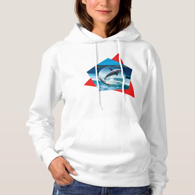 Moletom Dança De Golfinho Nas Ondas, Senhoras Hoodie (Frente)