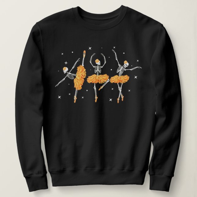 Moletom Dançando Skeleton Ballerina Balé Dance Halloween (Frente do Design)