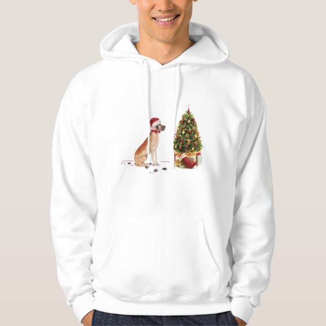 Moletom Dane Grande Cachorro Engraçado de Natal com Árvore (Frente)
