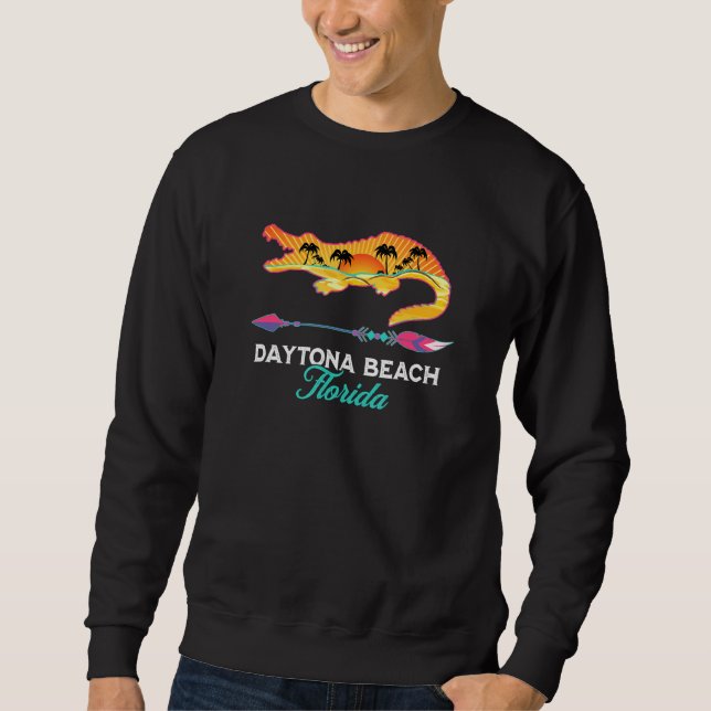 Moletom Daytona Beach Florida Alligator Retro Palm Trees S (Frente)