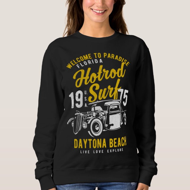 Moletom Daytona Beach Florida Retro Hotrod Surf Distressed (Frente)