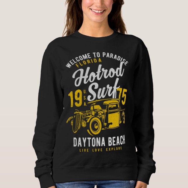 Moletom Daytona Beach Florida Retro Hotrod Surf Distressed (Frente)