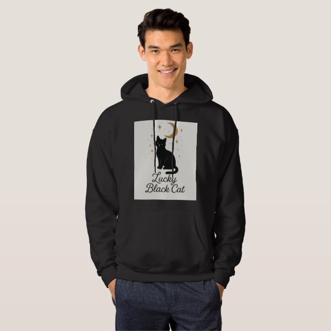 Moletom de Gato Preto Sortudo | Desenho de Lua Mís (Frente Completa)