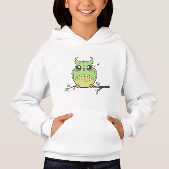 Moletom de Meninas de Coruja Verde Fofa - Floresta (Frente)
