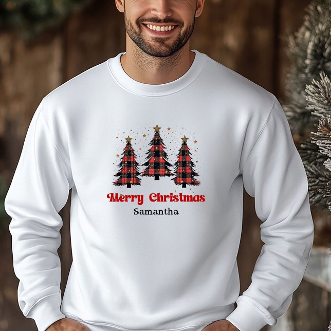 Moletom de Natal com Xadrez de Búfalo na Moda (Trendy Buffalo Plaid Tree Xmas Hoodie Cozy Fashion)