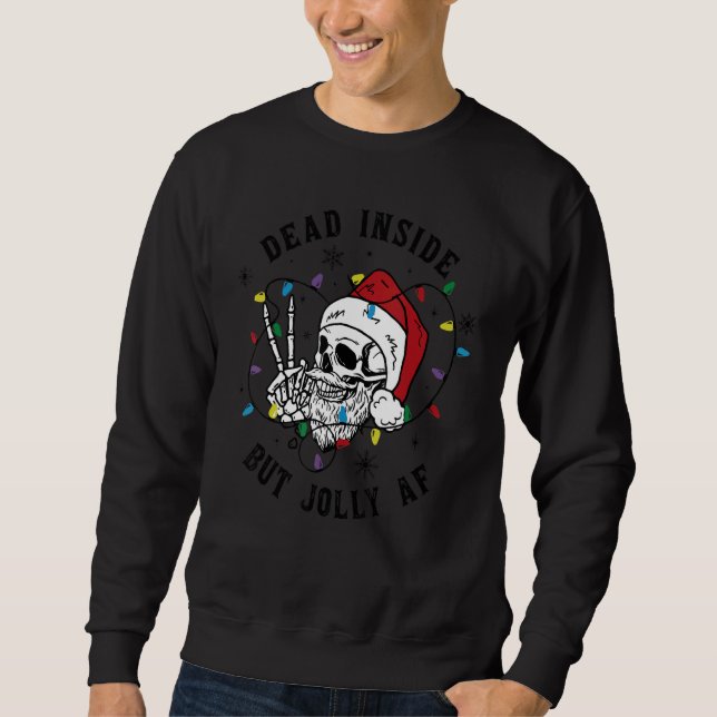Moletom Dead Inside But Jolly AF Funny Santa Skull Christm (Frente)
