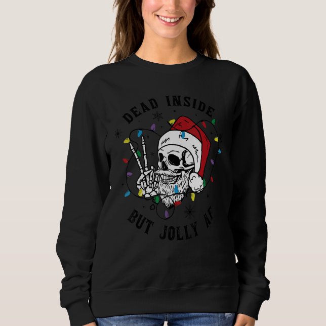 Moletom Dead Inside But Jolly AF Funny Santa Skull Christm (Frente)