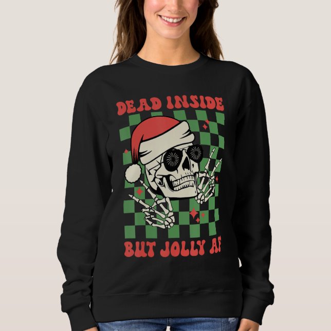 Moletom Dead Inside But Jolly AF  Skull Santa Hat Christma (Frente)