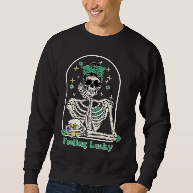 Moletom Dead Inside Feeling Lucky Skeleton Shamrocks Patri (Frente)