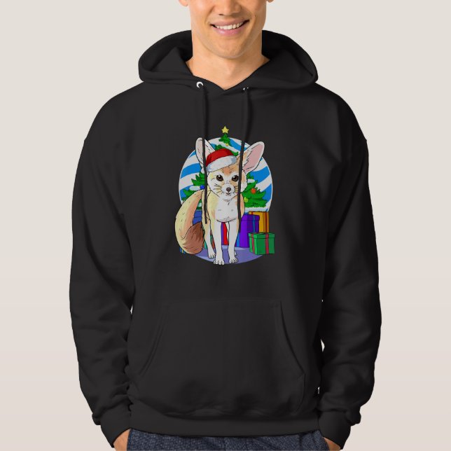 Moletom Decado de Árvore de Natal de Fennec Fox Santa Hat (Frente)