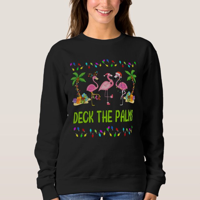 Moletom Deck the Palms Merry Flamingo Christmas (Frente)
