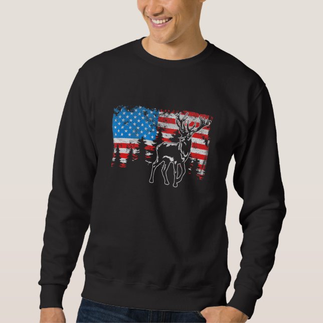 Moletom Deer Elk Hunting American Flag Usa Pro Hunter Us H (Frente)