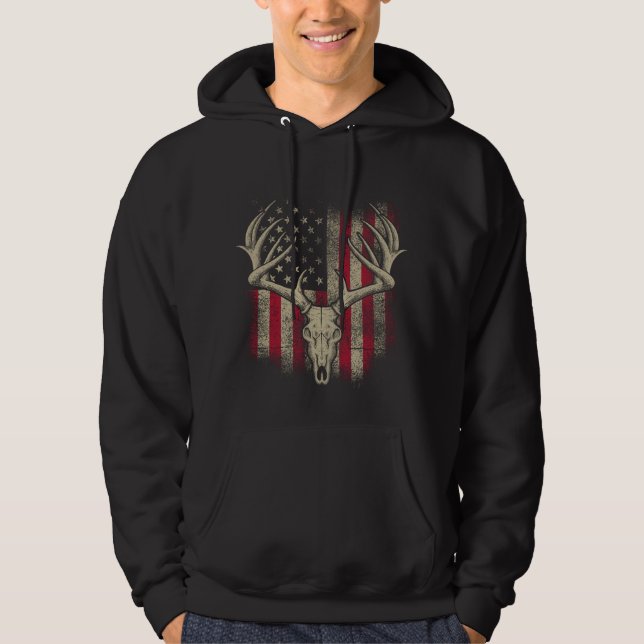Moletom Deer Skull Hunter American Flag Deer Hunting EUA (Frente)