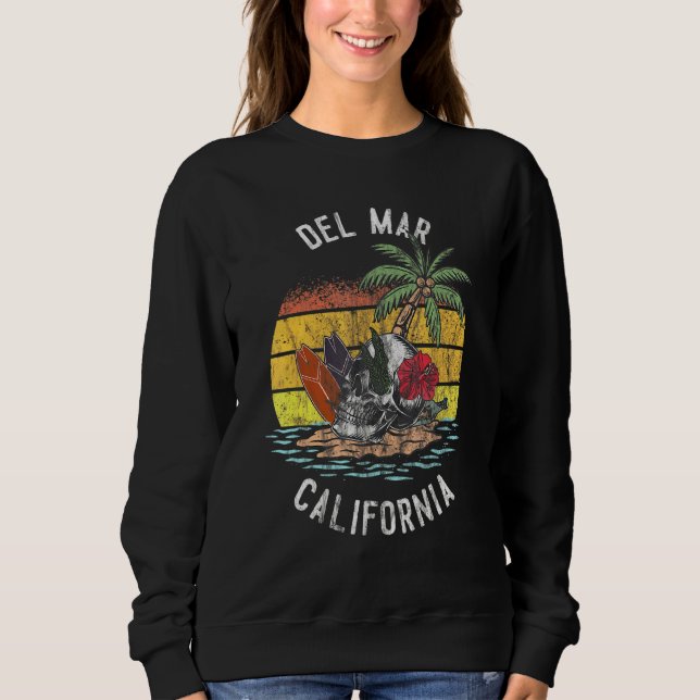 Moletom Del Mar Beach California Palms Skull Surf Sunset V (Frente)