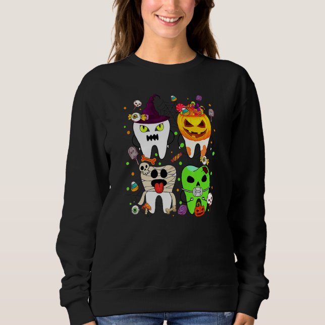 Moletom Dentes Fantasma Abóbora Bruxa Fofo Halloween Odont (Frente)