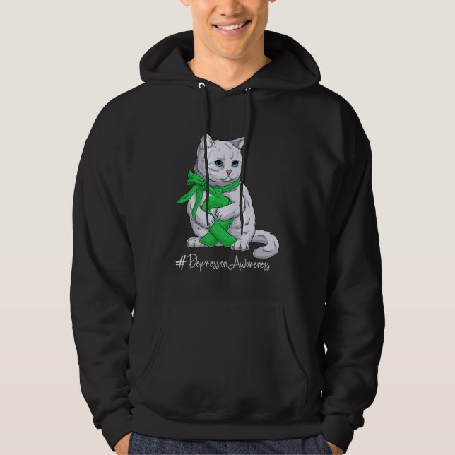 Moletom Depression Awareness Month Green Ribbon Cat (Frente)