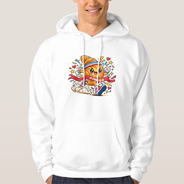 Moletom Desenho animado de croissant correndo para a linha (Frente)