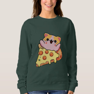 Moletom Desenho animado de gato Kawaii abraçando pizza de 