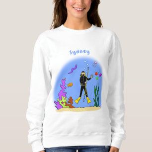 Moletom Desenho animado engraçado de mergulhador e peixes 