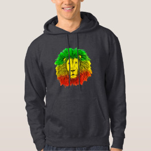 Moletom Desenho da cabeça de leão Rasta vermelho amarelo v