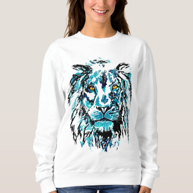 Moletom Desenho da cabeça do leão azul | Leão Sweatshirt (Frente)