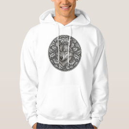 Moletom Desenho de cabeça de lobo floral gravado vintage