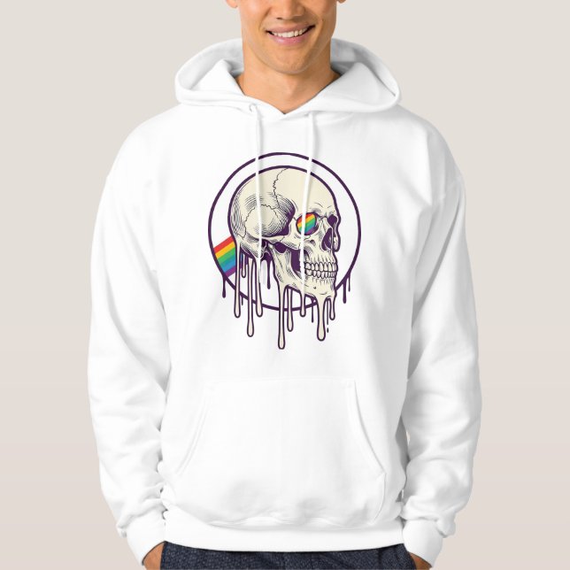 Moletom Desenho de crânio pingando arco-íris com gravação  (Frente)