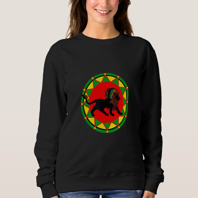 Moletom Desenho de Leão Reggae Rasta Dreadlock Preto (Frente)