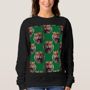 Moletom Desenho de padrão de cabeça de tigre verde