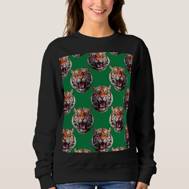 Moletom Desenho de padrão de cabeça de tigre verde  (Frente)