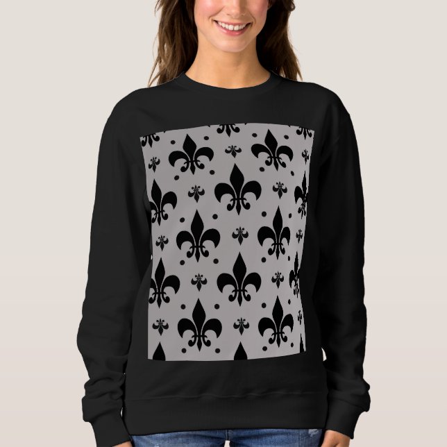 Moletom Desenho de padrão de flor-de-lis cinza e preto (Frente)