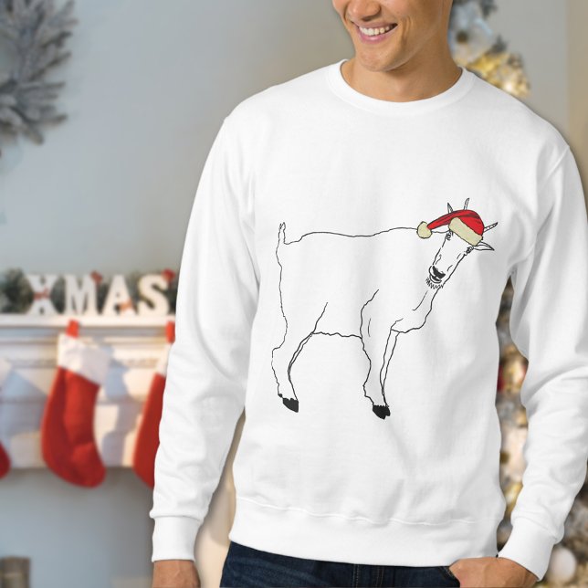 Moletom Desenho engraçado de cabra de Natal (Funny christmas goat sweatshirt simple farm animal art of a goat wearing a Santa hat)
