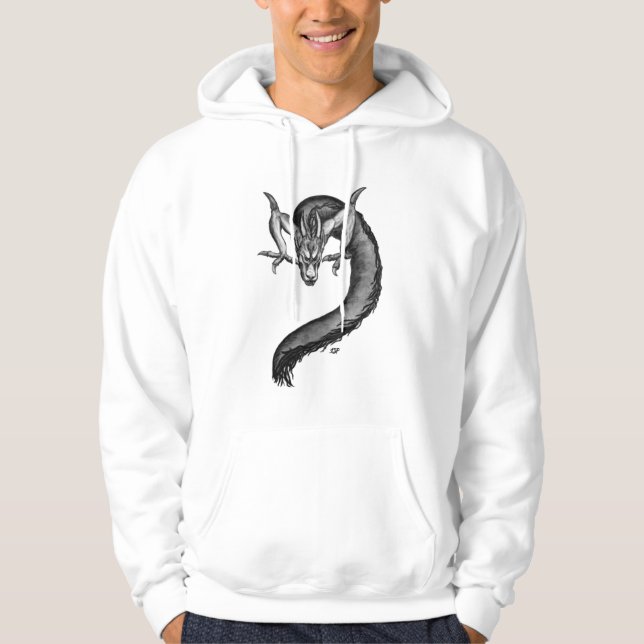 Moletom Design branco e preto do dragão (Frente)