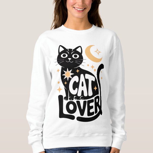 Moletom Design de Amante de Gato Preto com Magia Celestial (Frente)