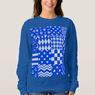 Moletom Design de Correção de Padrões Mistos Branco Azul