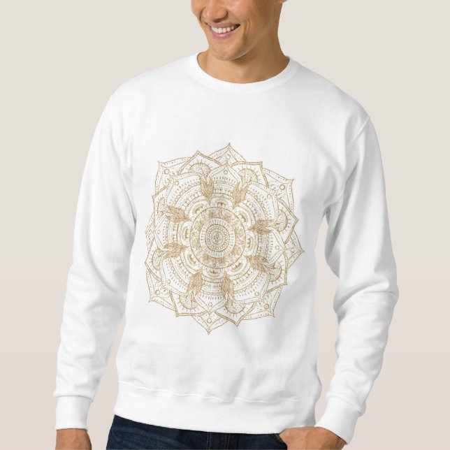 Moletom Design de Desenho de Mão de Mandala Branco e Doura (Frente)