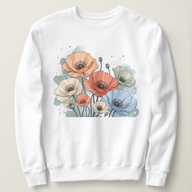 Moletom Design de Flor Azul e Pêssego Elegante (Frente do Design)