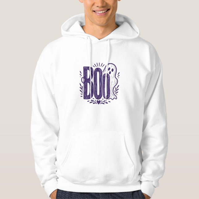 Moletom Design de Linocut de Fantasma Boo de Halloween (Frente)