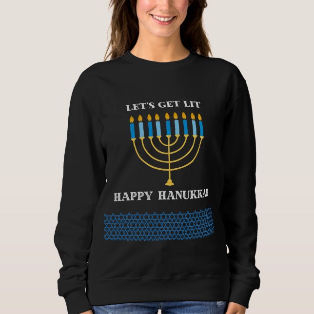 Moletom Design de Menorá de Hanukkah Azul Fofo e Divertido (Frente)