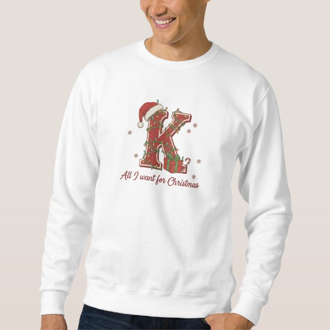 Moletom Design de Monograma de Natal com a Letra K (Frente)