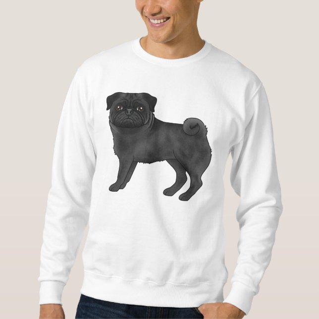 Moletom Design de Raça de Cachorro Pug Preta com Rosto Enr (Frente)