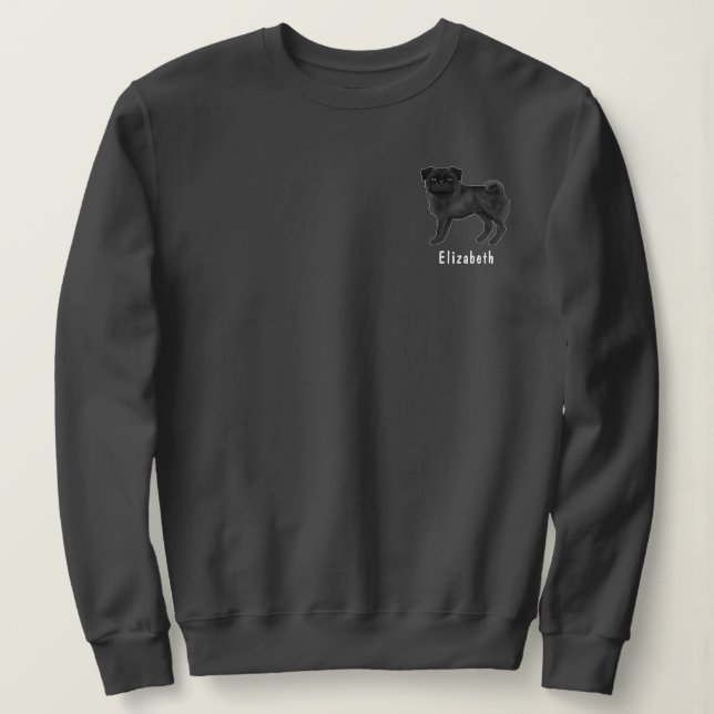 Moletom Design de Raça de Cão Mops Preto com Texto Persona (Frente do Design)
