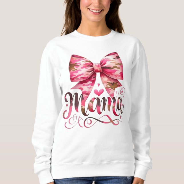 Moletom Design de Script Mama com Arco Camuflado Rosa (Frente)